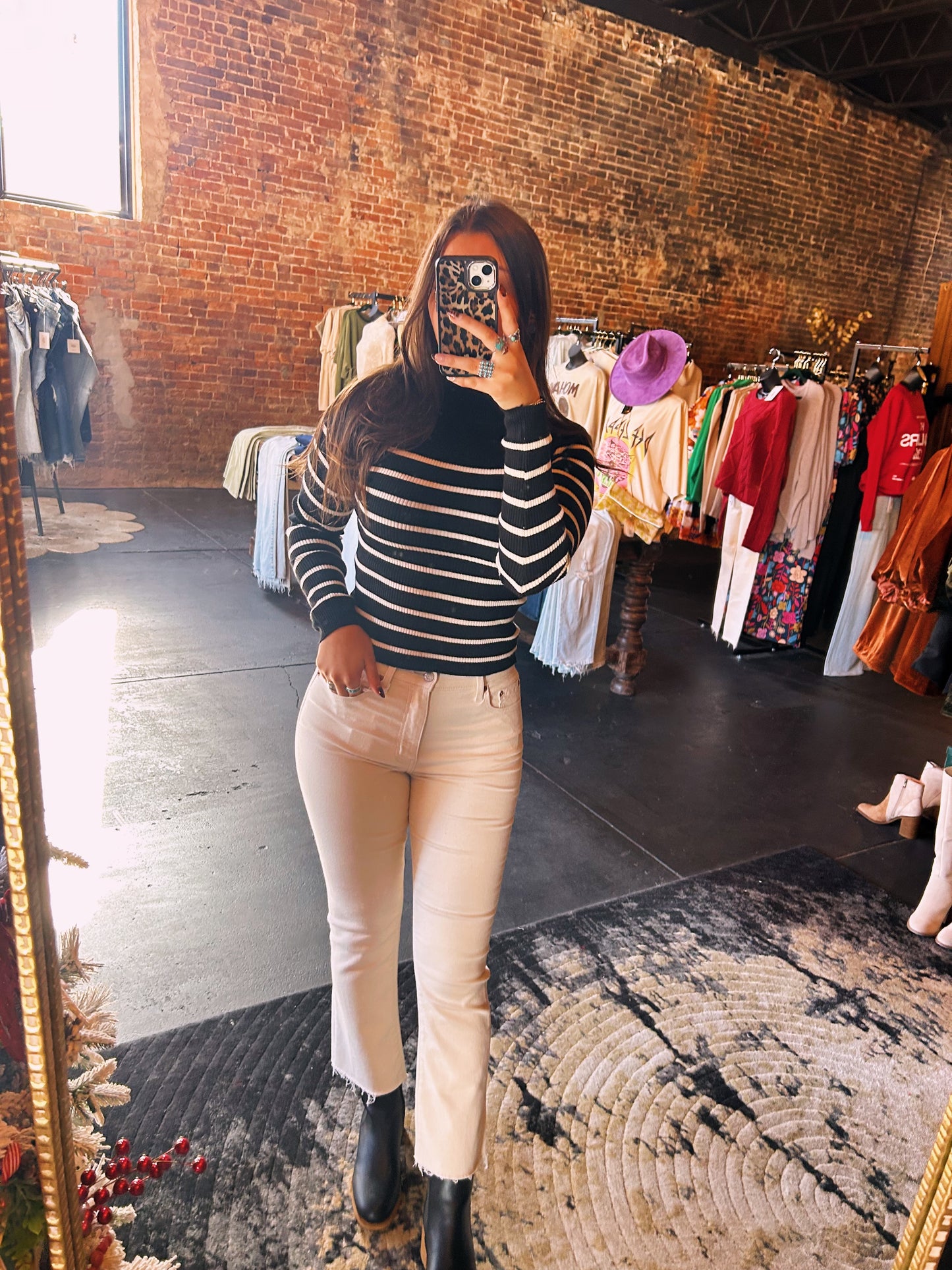 Fitted Mock Neck Striped Top