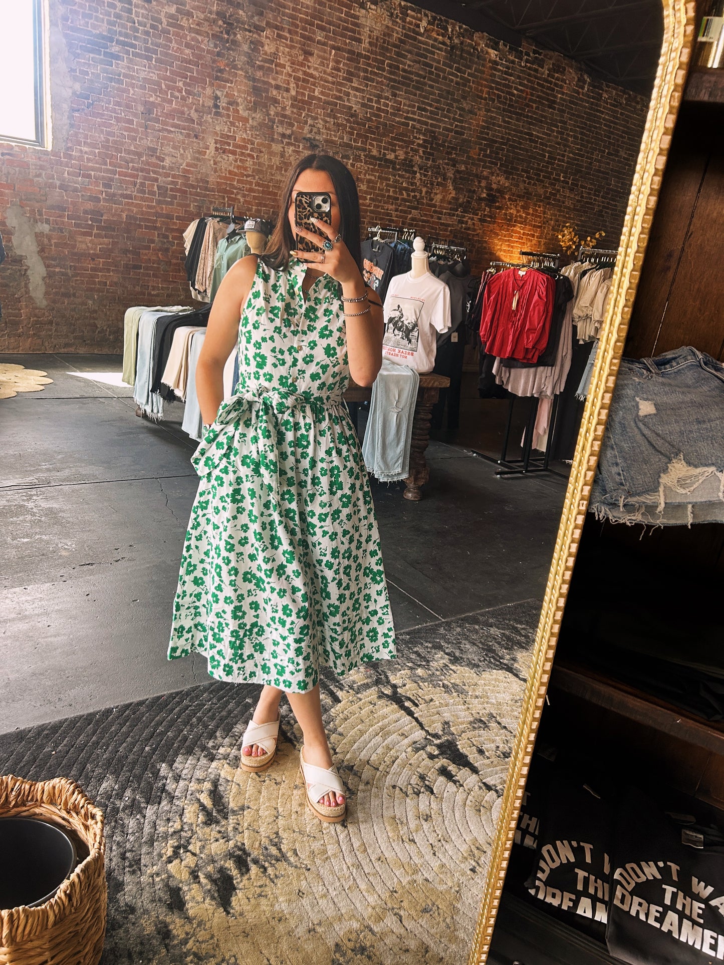 Kelly Green Button Down Floral Dress