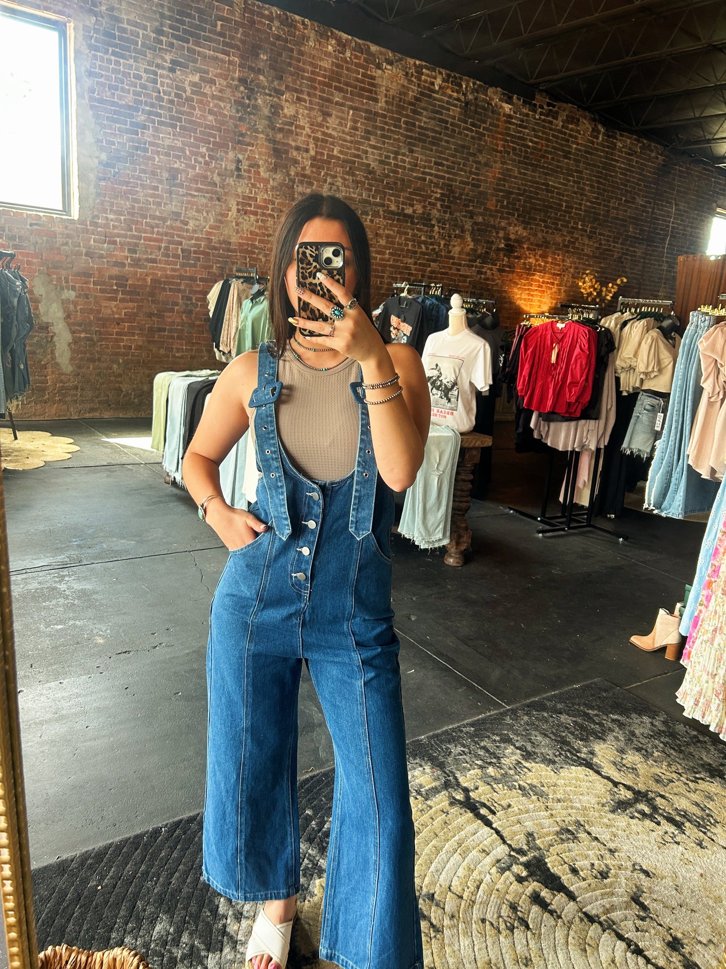 Straight Leg Denim Overalls