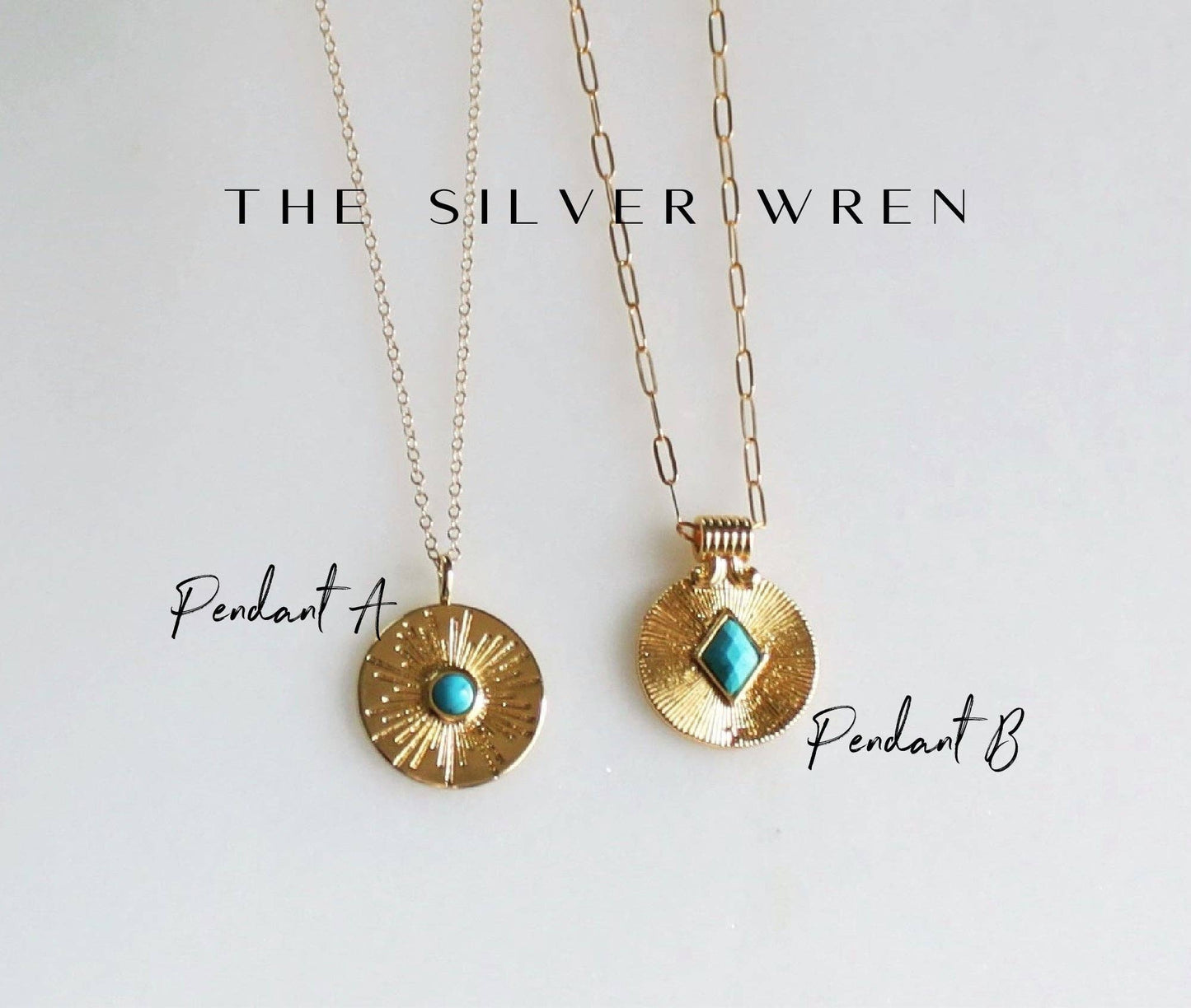 The Silver Wren - Turquoise and Gold Coin Necklaces: Pendant A 18 inch