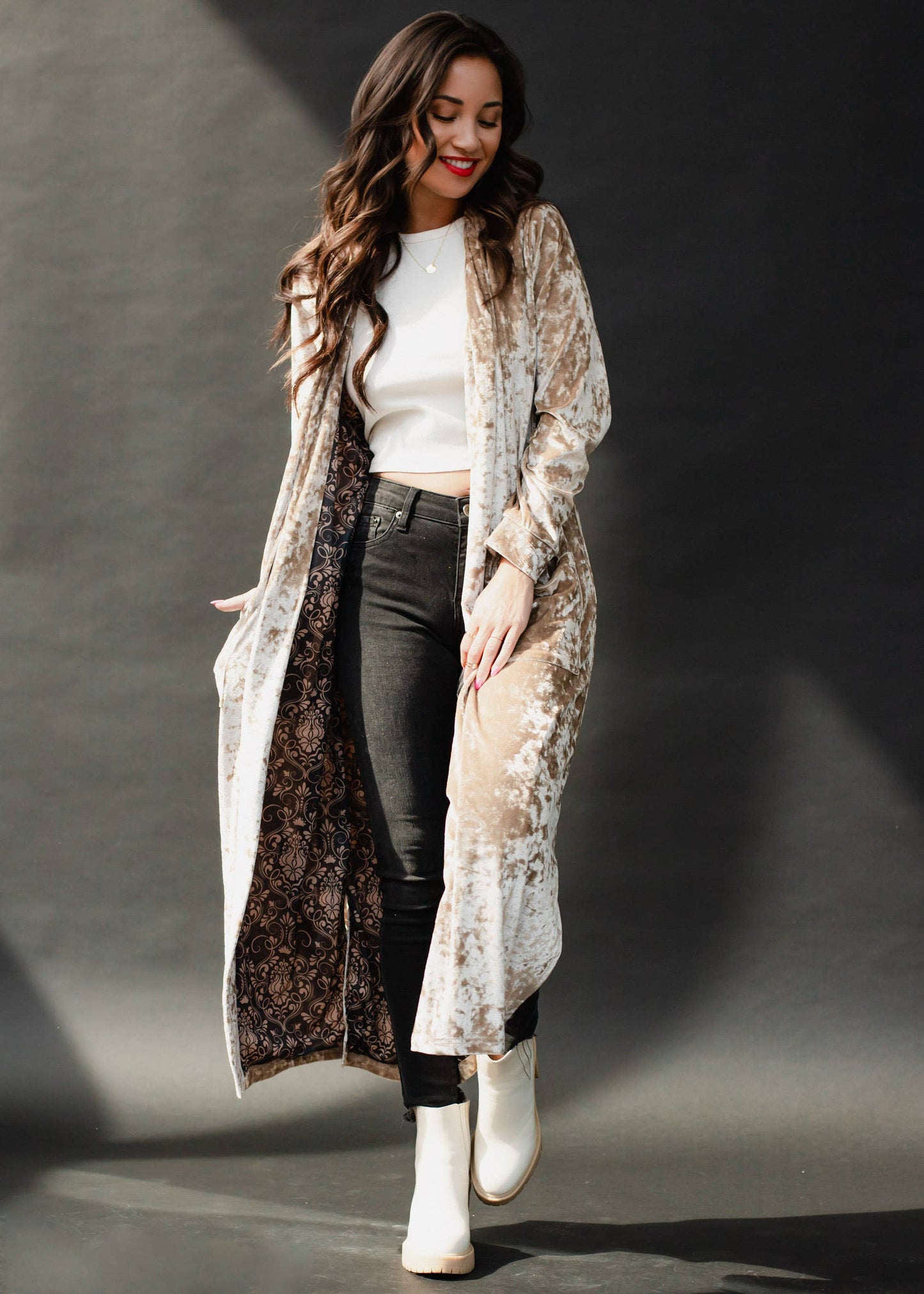 Champagne Velvet Duster Cardigan