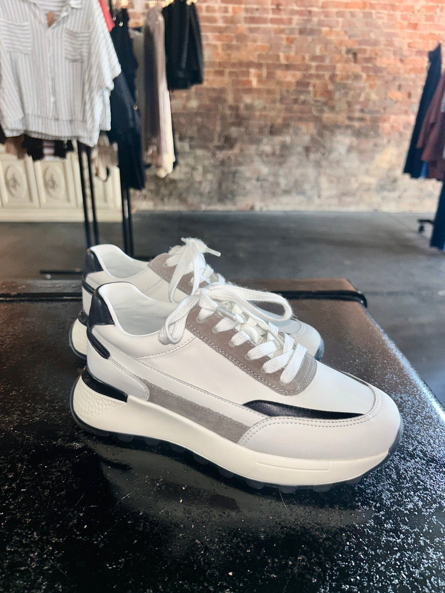 Black/White Leather Sneakers