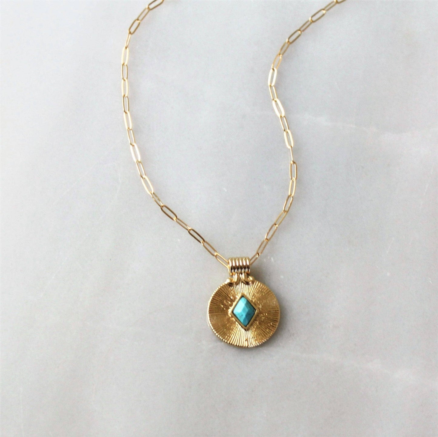 The Silver Wren - Turquoise and Gold Coin Necklaces: Pendant A 18 inch