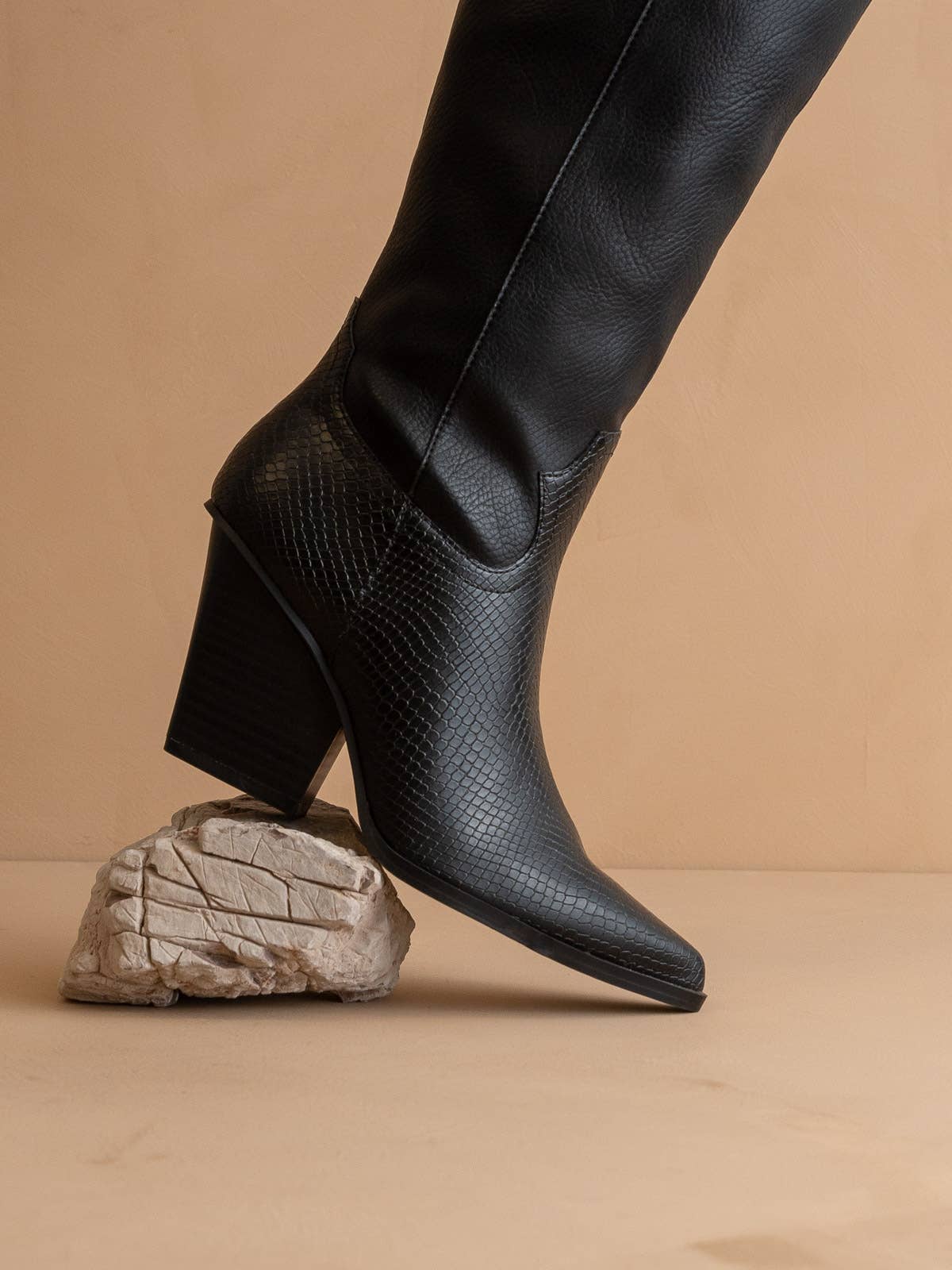 The Black Knee High Western Boot