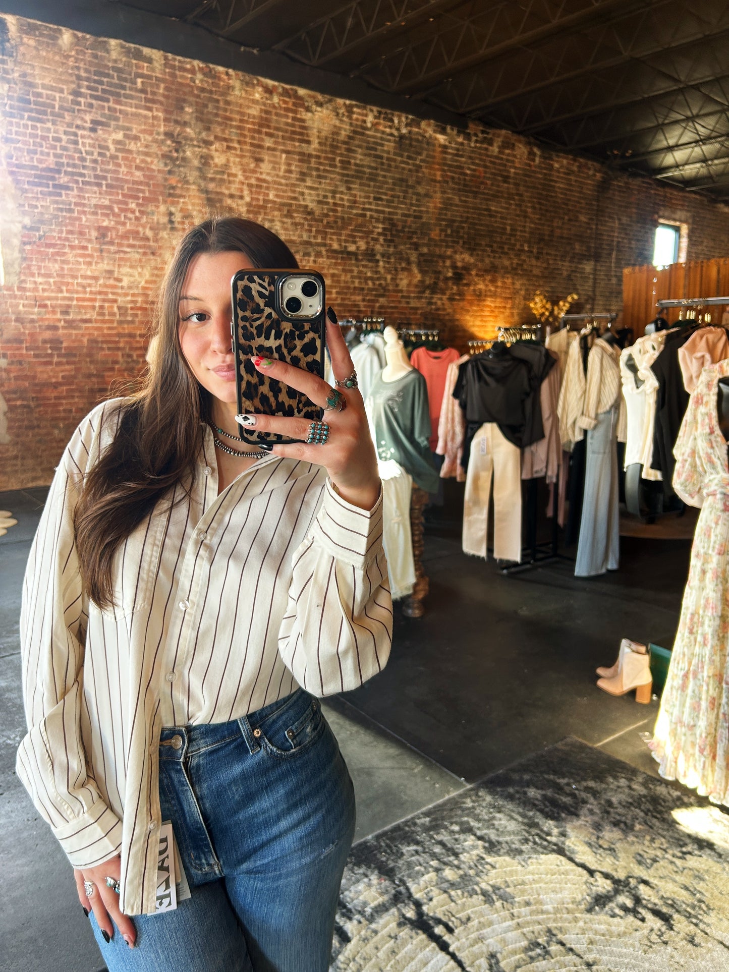 Ivory Button Down With Sable Stripes