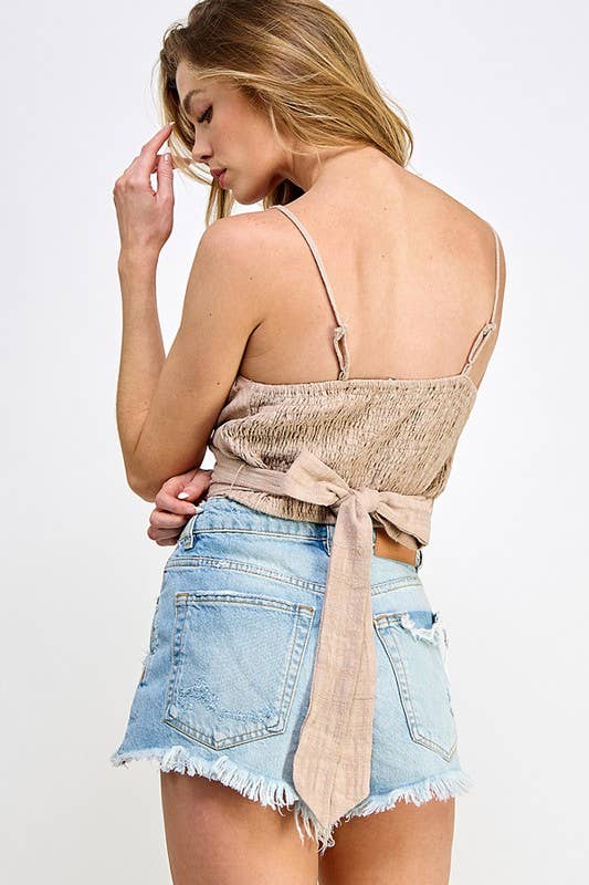 Miss Love - OVERLAP BACK TIE BRA CORSET TOP: Sand