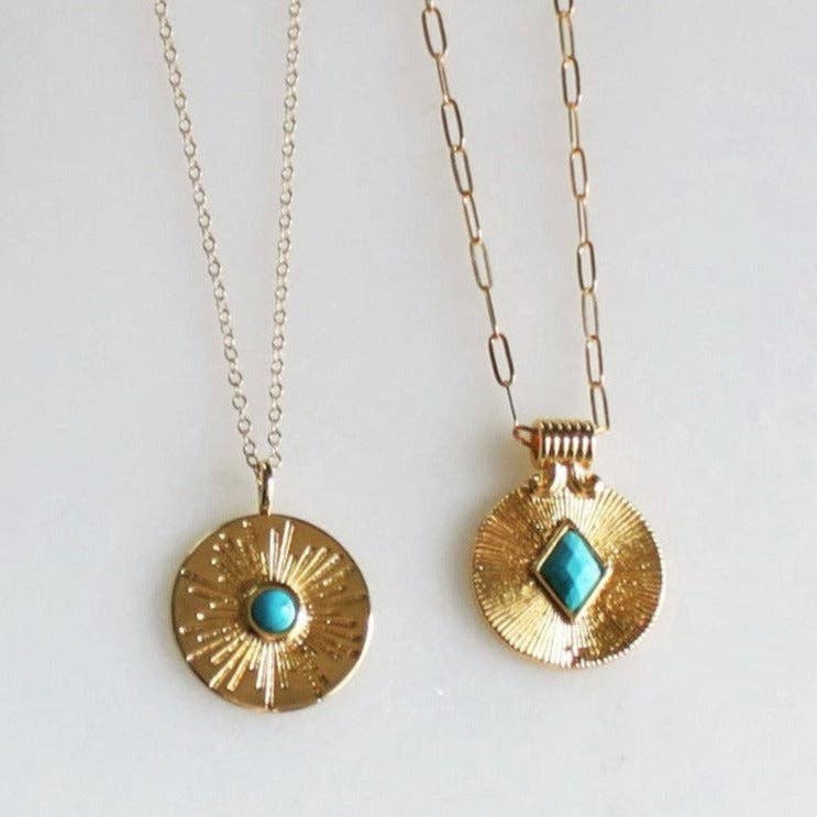 The Silver Wren - Turquoise and Gold Coin Necklaces: Pendant A 18 inch