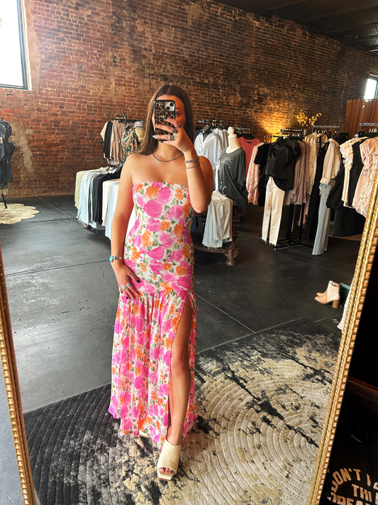 Strapless Floral Maxi Dress