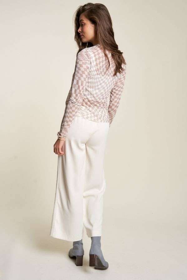 Davi & Dani - CHECKER BOARD MESH LAYERING SEE THROUGH TOP: IVORY TAUPE