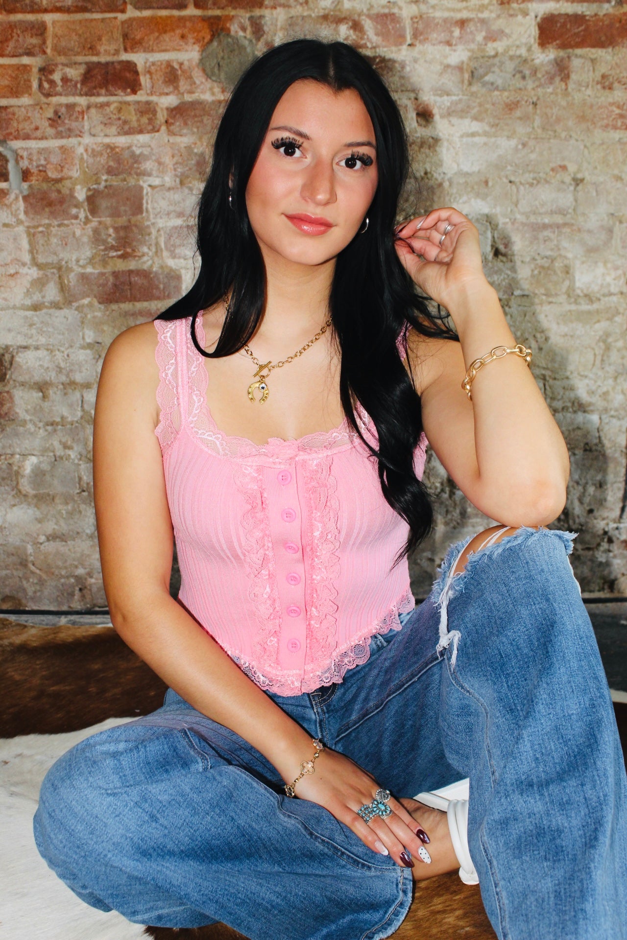 Lace Trim Corset Bubblegum Pink