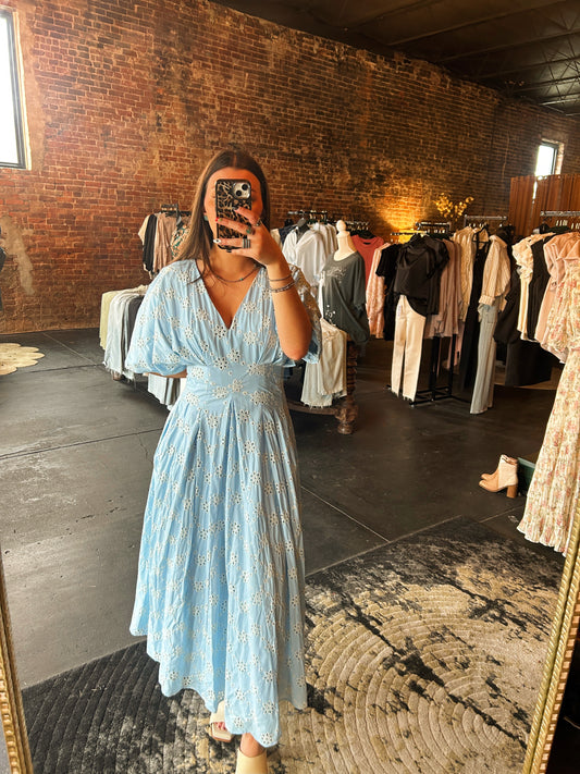 Blue and White Floral Midi Dress