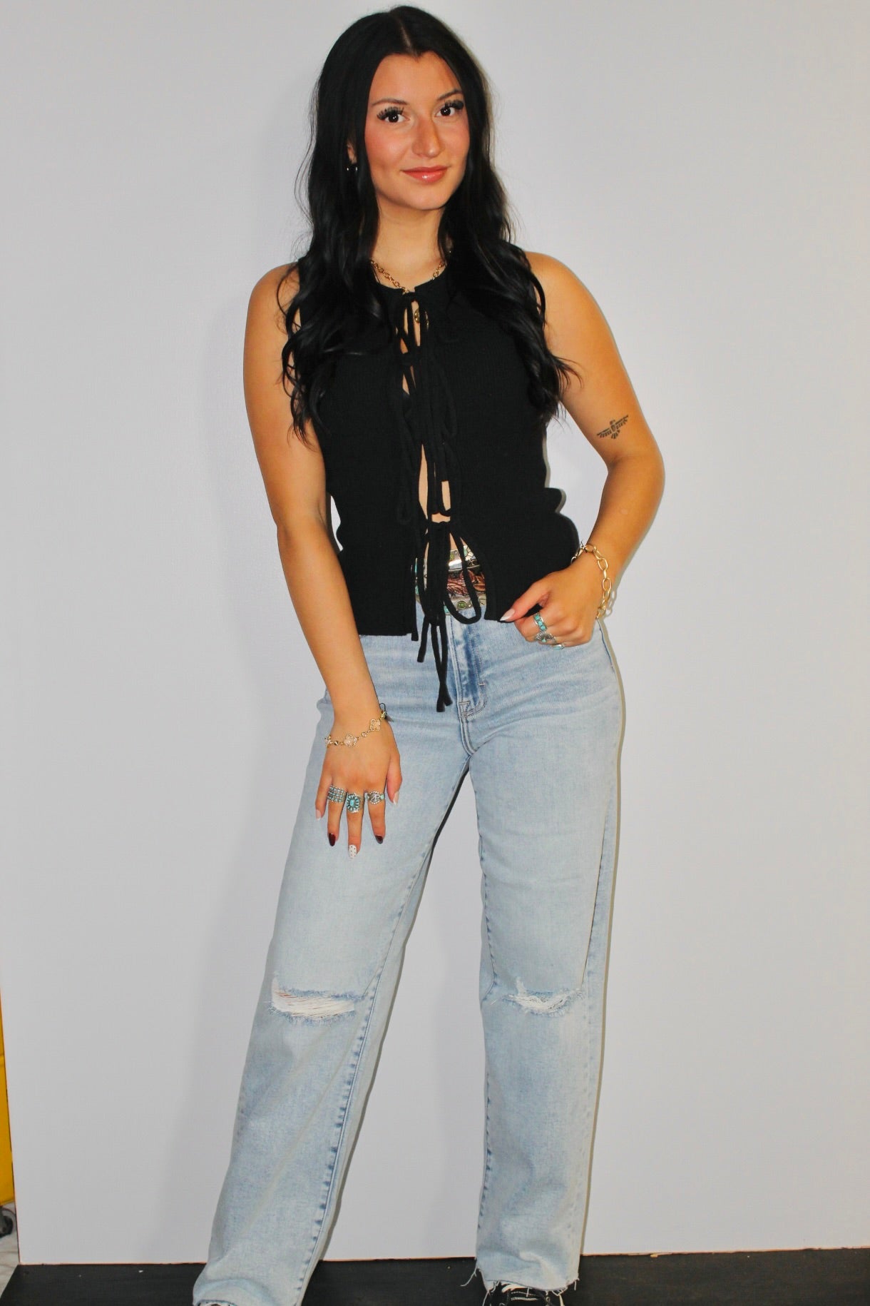 Black Tank with Ribbon Ties