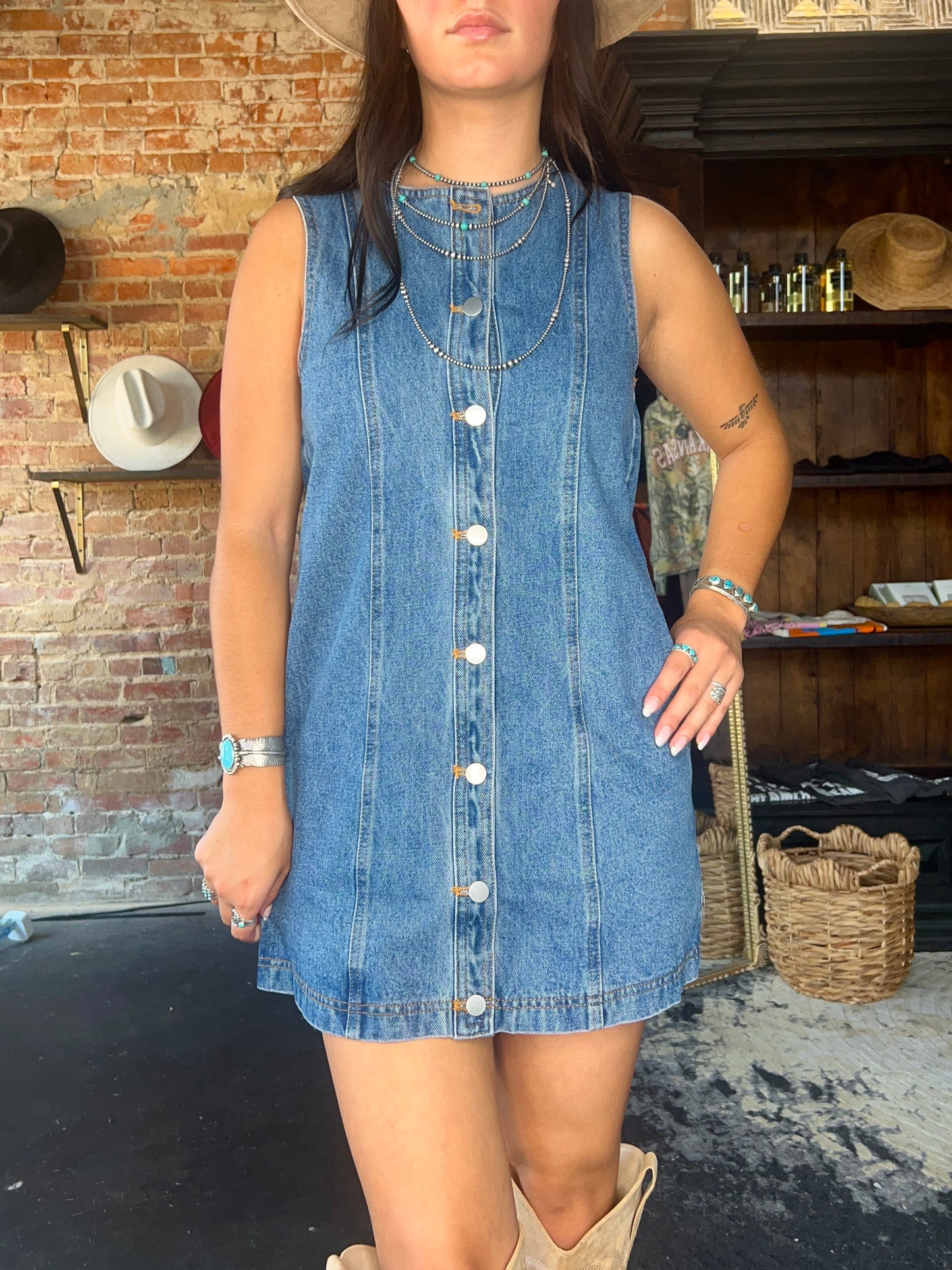 Button Down Denim Mini Dress