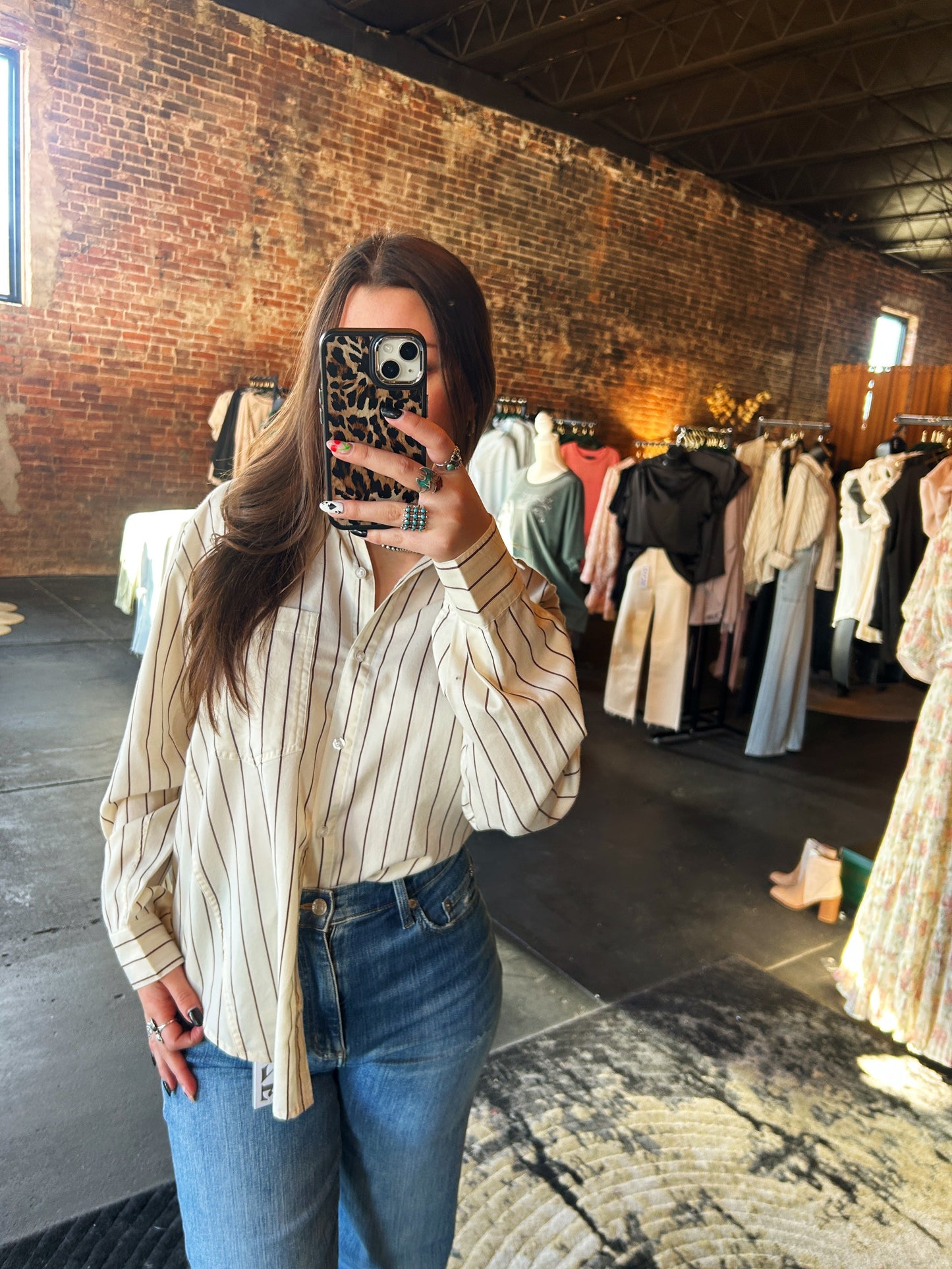 Ivory Button Down With Sable Stripes