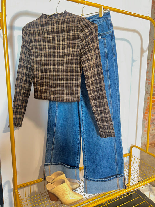 Plaid Smocked Cropped Top