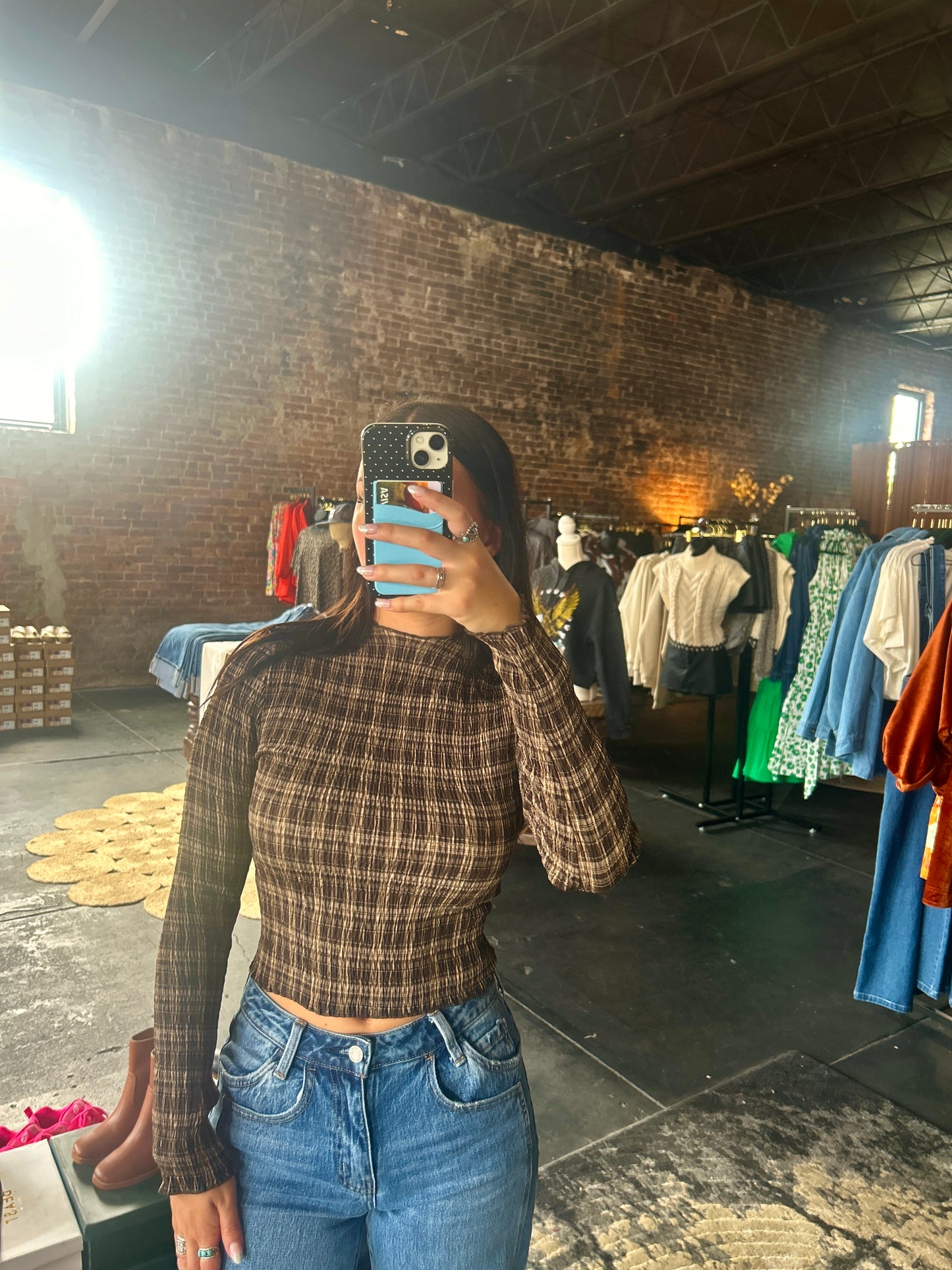 Plaid Smocked Cropped Top