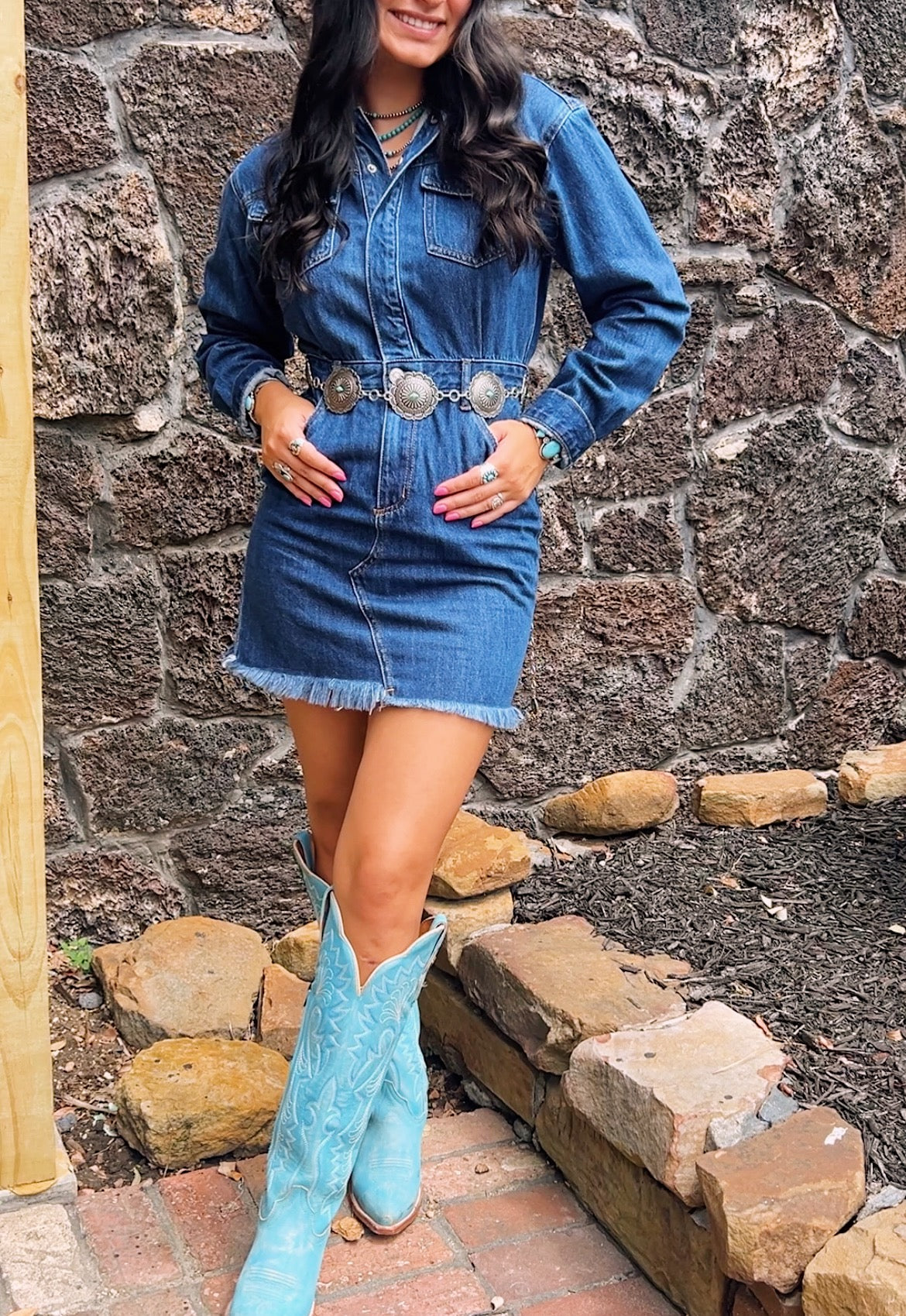 Dark Wash Button Up Denim Dress