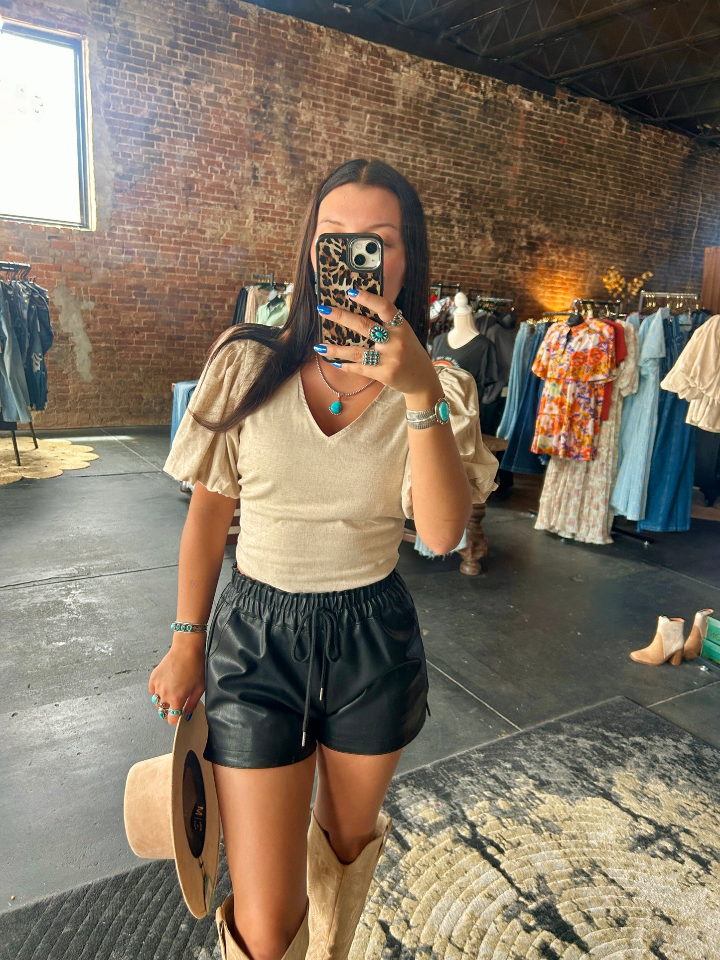 V Neck Balloon Sleeve Crop Top