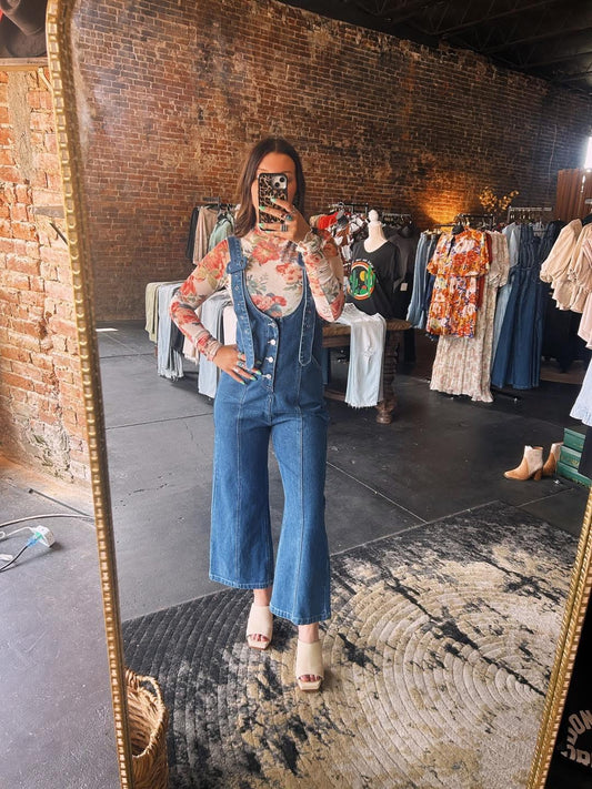 Straight Leg Denim Overalls