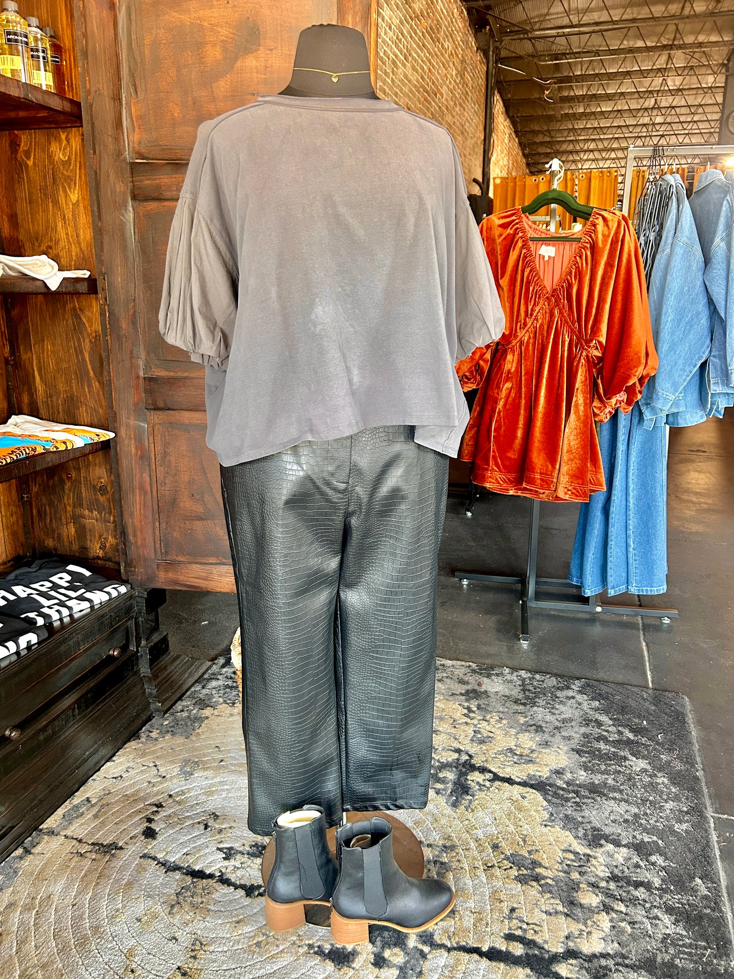 Curvy Black Croc Faux Leather Pants