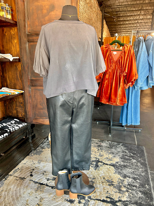 Curvy Black Croc Faux Leather Pants