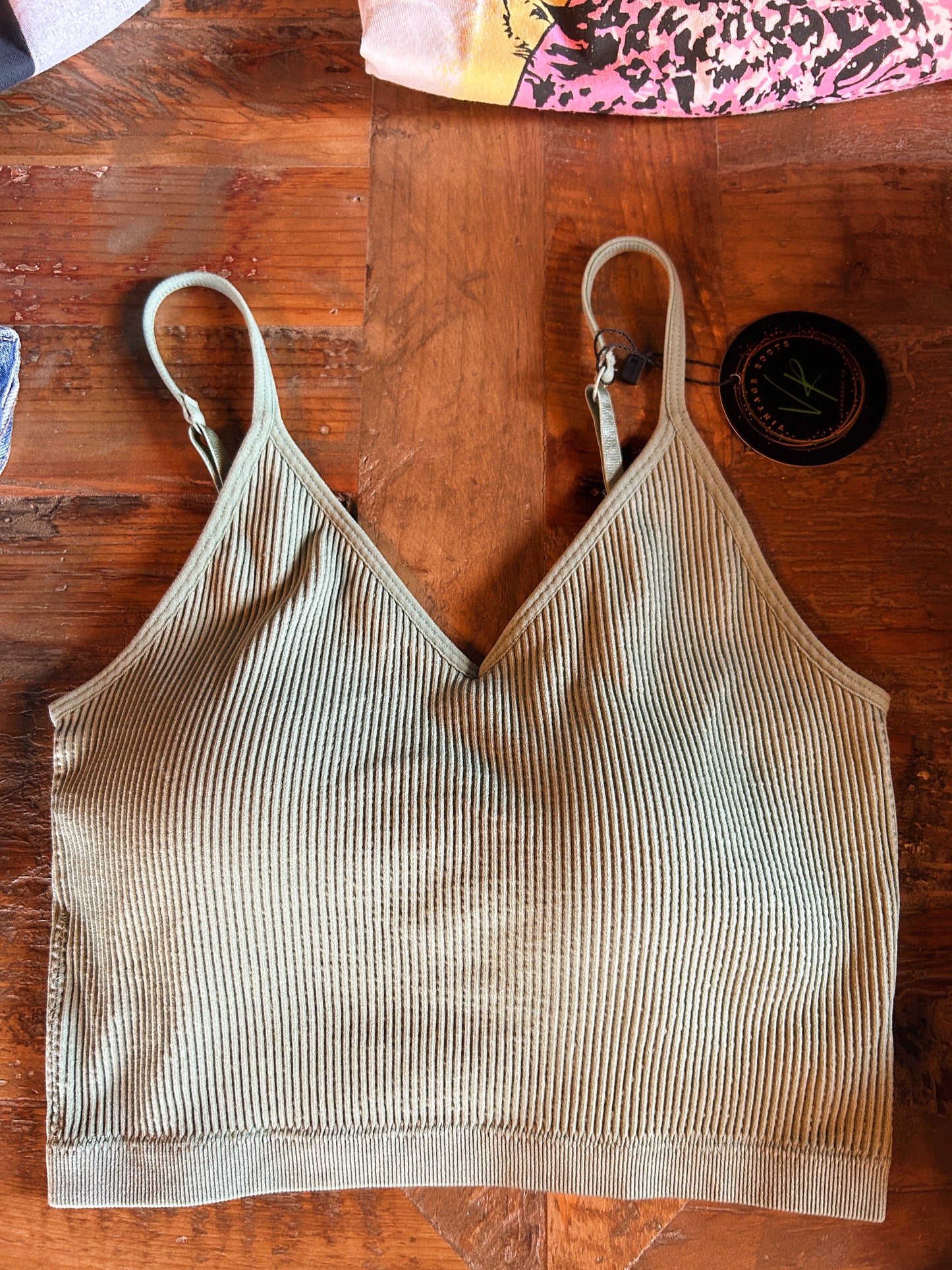 Ribbed Spaghetti Strap Bra Top