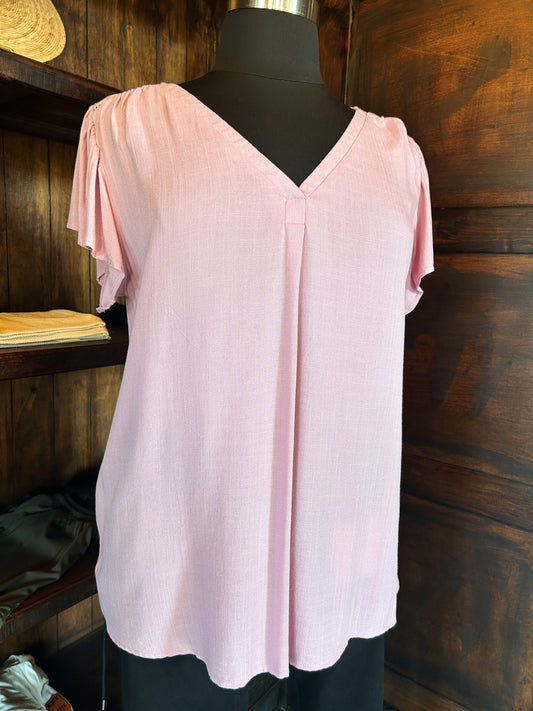 Curvy Dusty Pink V Neck Top