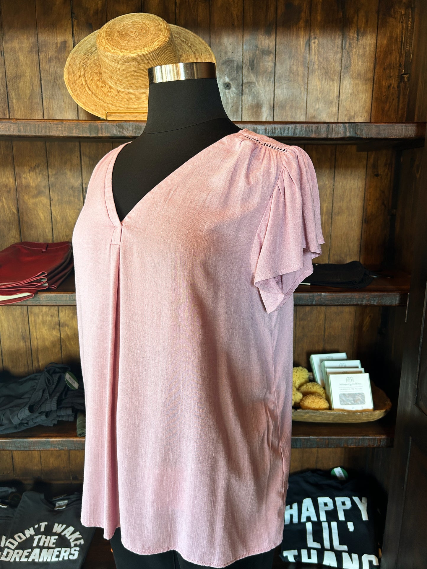 Curvy Dusty Pink V Neck Top