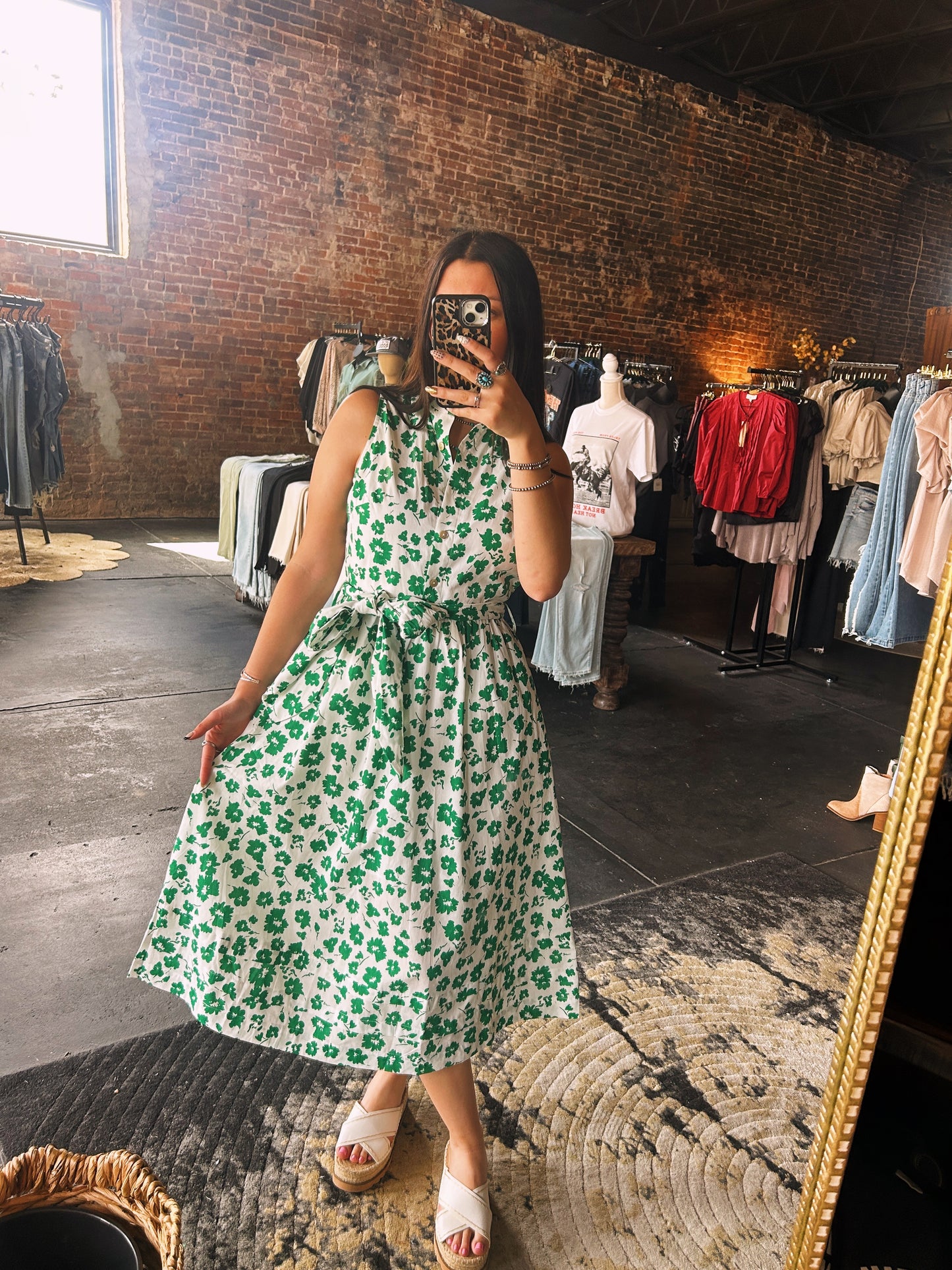 Kelly Green Button Down Floral Dress