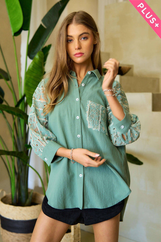 Lace Sleeve Top Seafoam Green