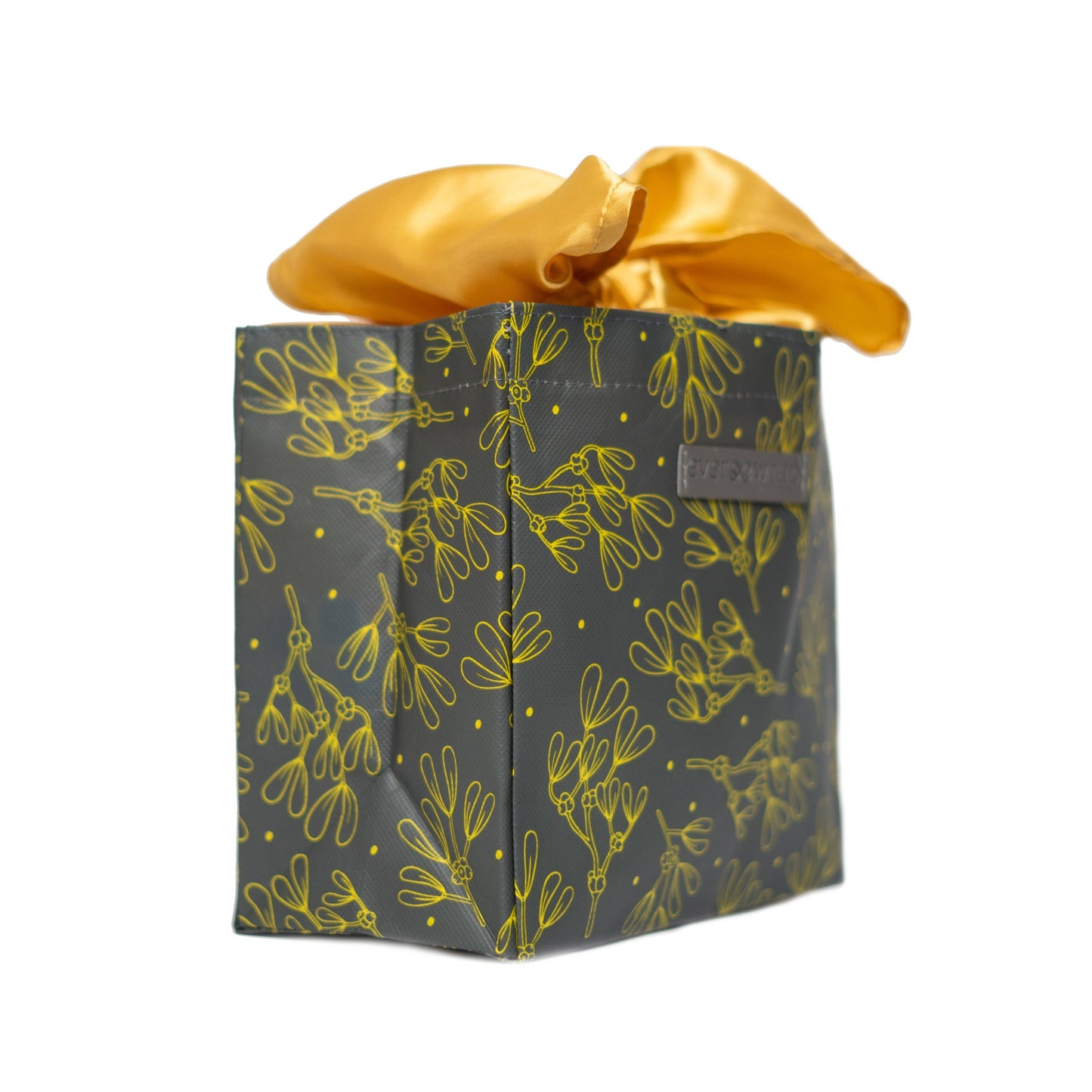 EverWrap - Grey And Gold Floral Print Small Reusable Gift Bag