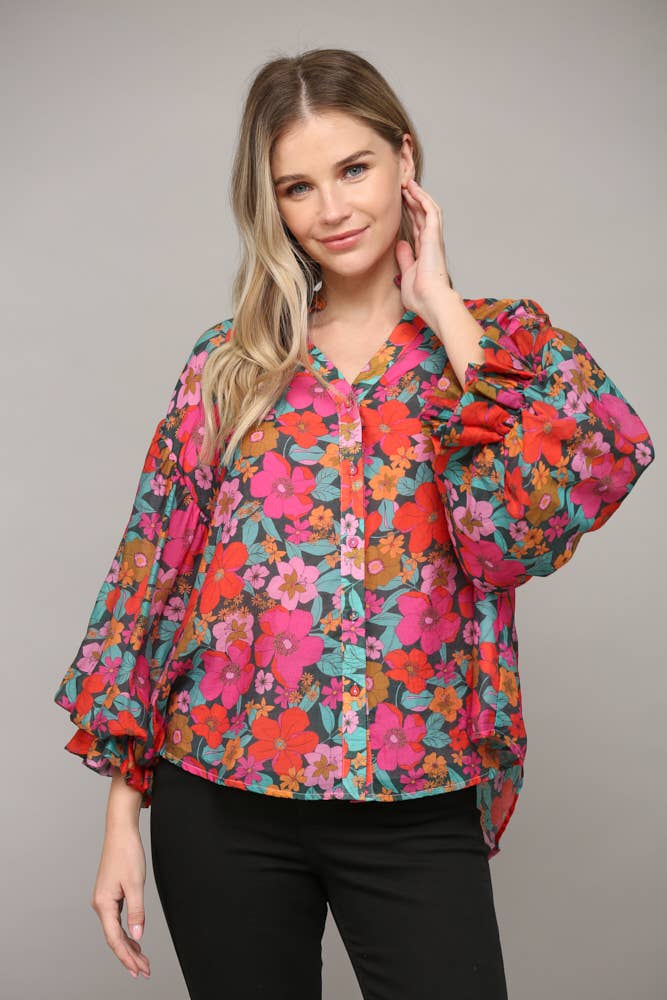 FATE - FLORAL PRINT BUBBLE SLV BLOUSE FT9897