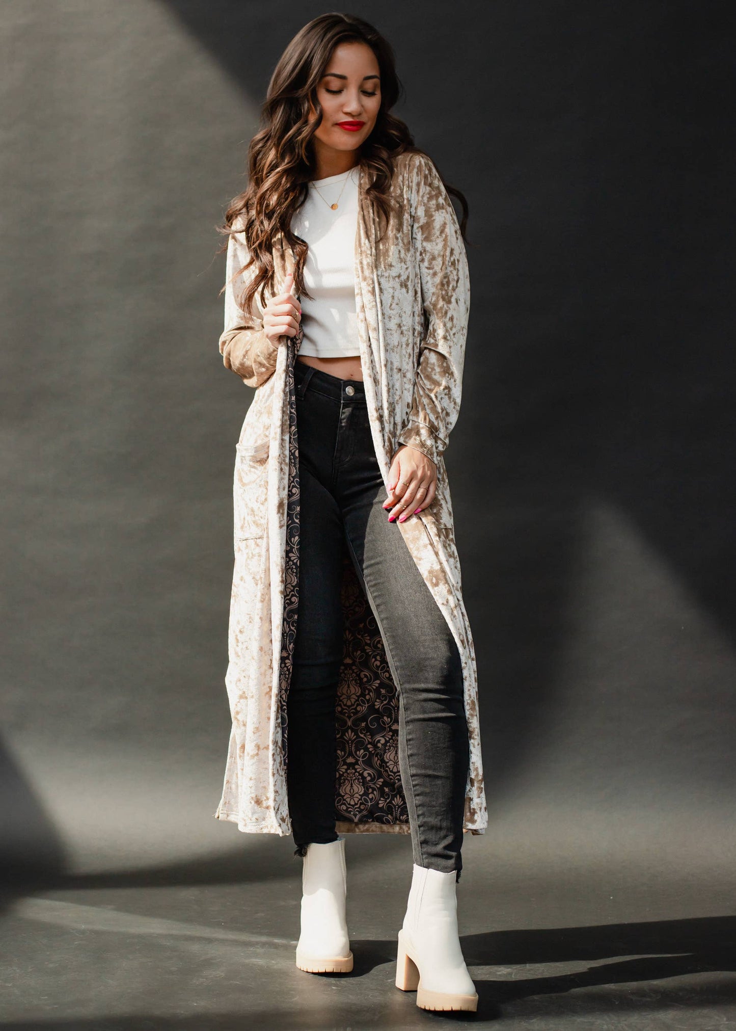 Champagne Velvet Duster Cardigan