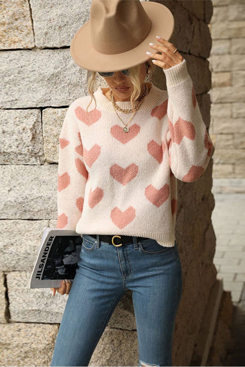 Lily Clothing - CWOSWL0235_HEART PRINTING WARM CUTE SWEATER