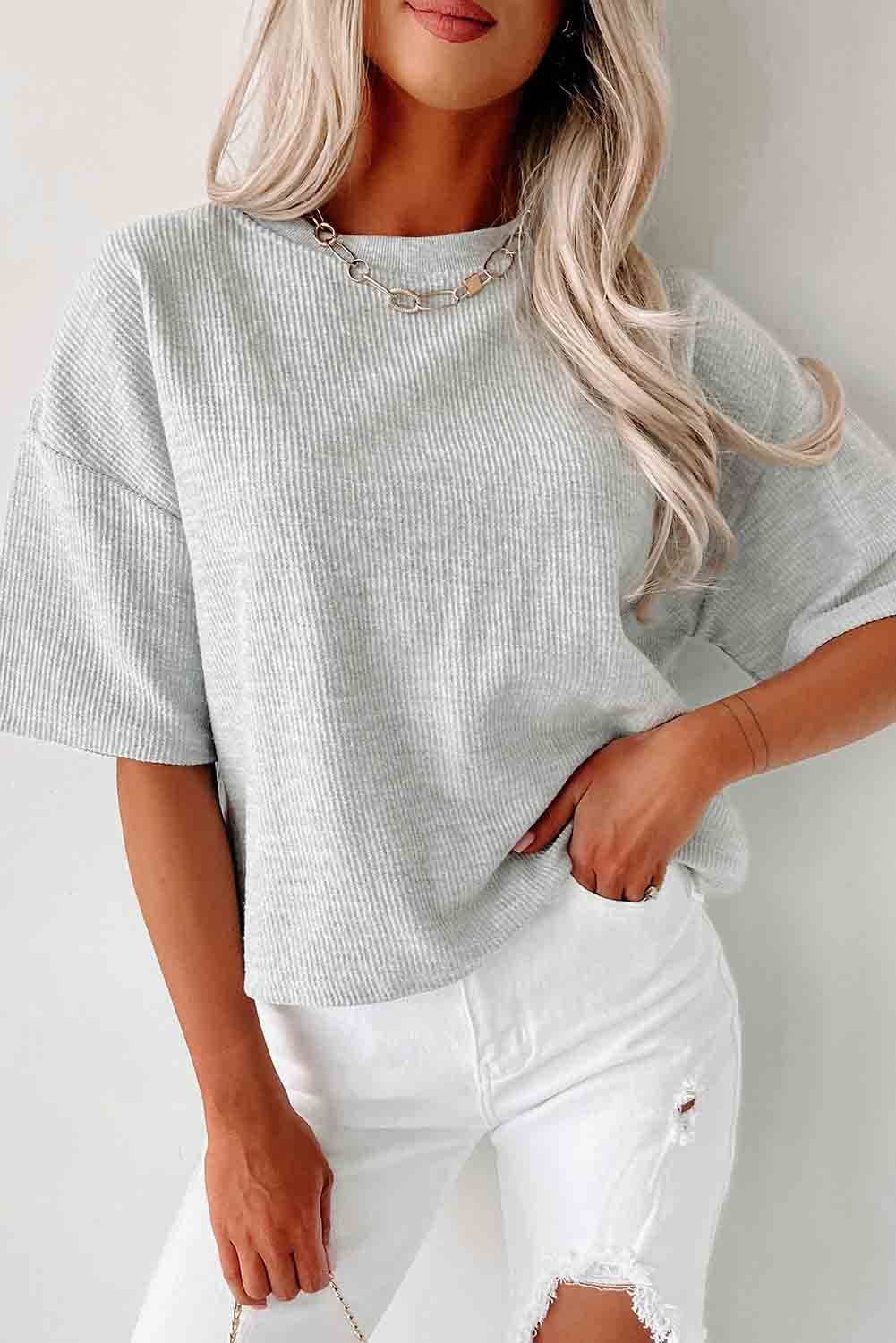 Corded Drop Shoulder Short Sleeve Top