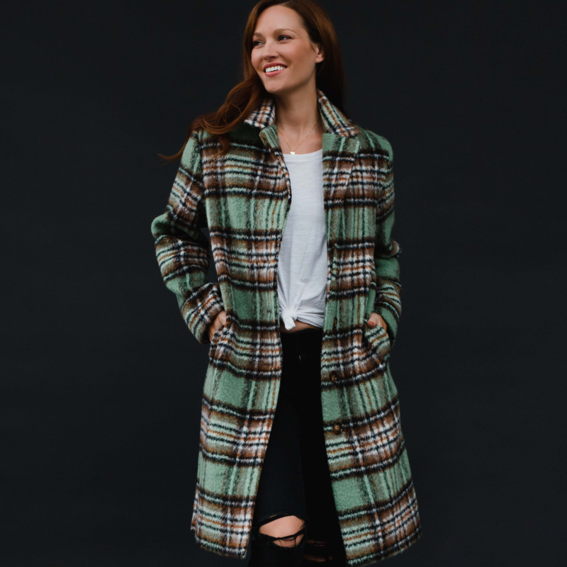 Green, Brown & Black Plaid Coat