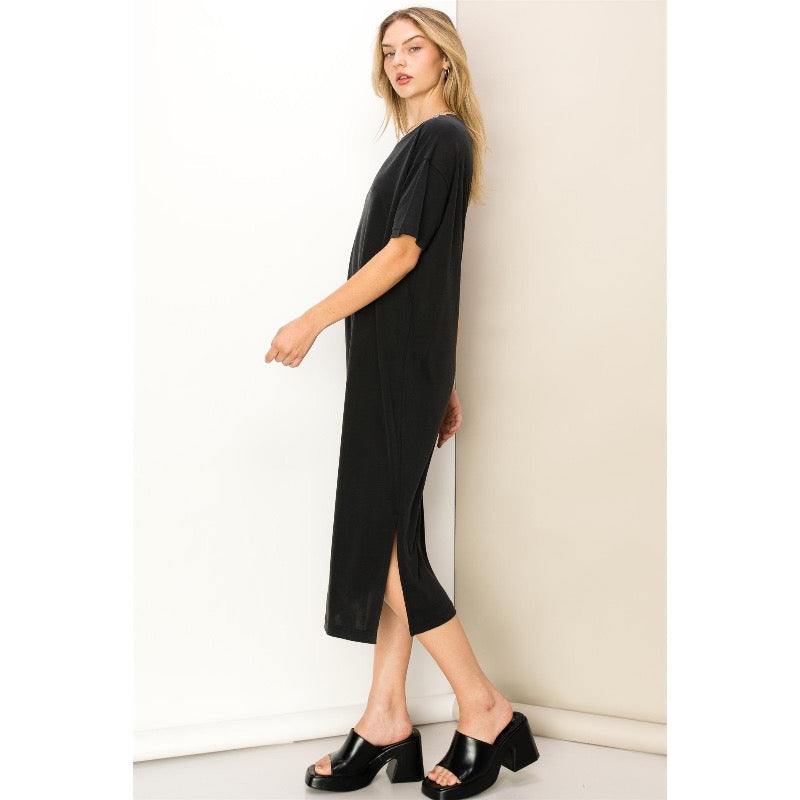 The Softest Black Casual Midi Dress